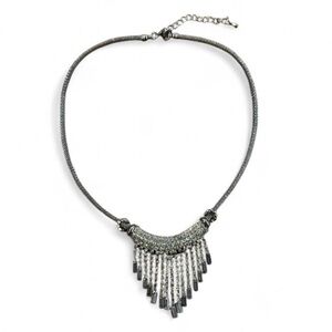 Gunmetal Rhinestone Fringe Statement Necklace